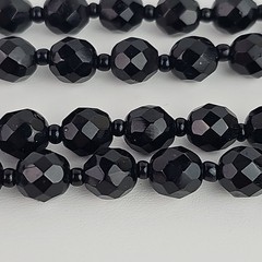 Vintage 2 Black Faceted Glass Beaded Necklace 25 in n 12 in extender