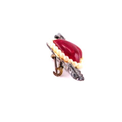 Vintage 1930’s Red Valetine Heart Pin with Silver Metal Arrow C-Clasp