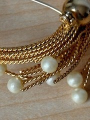 Vintage Brooch In Gold Tone / Faux Pearls/ Measures 1.75 In/ No Tarnish