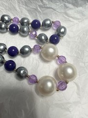 Vintage Purple Lavender Gold Faux Pearl Bead Necklace