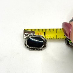 Vintage Art Deco 925 Sterling Silver Black Onyx Marcasite Brooch 1″ Pin Octagon