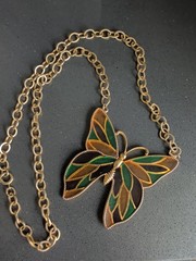 Vtg Stained Glass Style Butterfly Statement Necklace Signed Celebrity R157