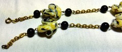 Vintage Venetian Fancy Pinched Gold Black Glass Beads Beaded Demi Parure