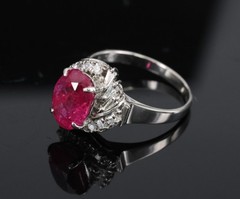 Rare 2.98ct GIA Burma NO HEAT Natural Ruby & 0.34ct Diamond Platinum Ring Size 6