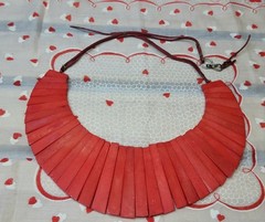 Vintage Carved Red Horn Tribal Bib Collar Necklace Artisan Statement