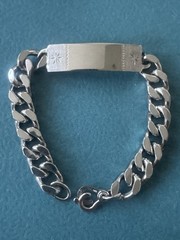 Antique Victorian 925 Sterling Silver Cuban Link Chain Nameplate Bracelet 54 gr.