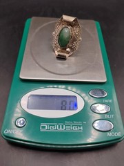 Alpaca Artisan Metalwork Sz. 9 Adjustable Green Gemstone Silvertone Ring Unique