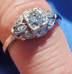 Original EARTH MINED DIAMOND Deco Engagement Ring VINTAGE PLATINUM Solitaire 8