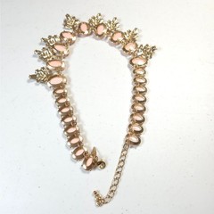 Vintage Unbranded Pink Plastic And Rhinestone Chunky Necklace Unique Gold-Tone