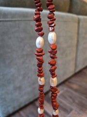 Vtg Terracotta Red Jasper Stone Freshwater Pearl Beaded Necklace
