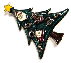 Estate Gold Tone Santa – Reindeer – Snowman Enamel Christmas Tree Pin / Brooch