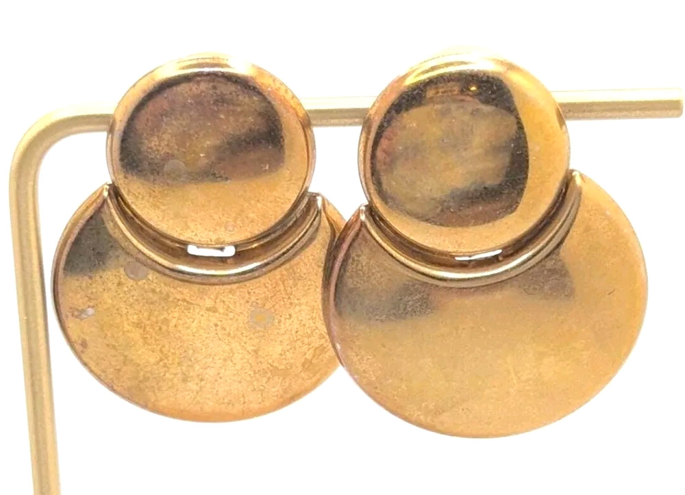 Vintage Dangle Drop Stud Earrings Gold Tone Geometric Round Pierced Ear Ears Mod