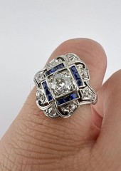 Vintage Edwardian Style Lab Created Diamond Art Deco Engagement 14K Gold FN Ring