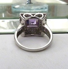 DESIGNER TC 5.62 ASSCHER AMETHYST HALO WHITE ZIRCON STERLING SILVER RING SZ 10