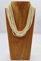 Signed Carolee Vintage Choker Necklace Multi 11 Strand Cream Faux Pearl 17 in