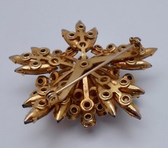 Vintage Brown AB & Clear Glass Rhinestone Layered Starburst Brooch Pin CJ83