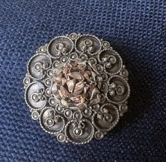 Vintage Brooch Rose Tone Flower Marcasite Pin 800 Silver 1.5″ Made in Greece