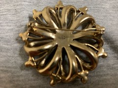 Vintage Liz Claiborne Goldtone Metal & Amber Rhinestone Bow Brooch Pin