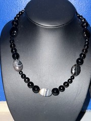 Vintage Striped Agate and Faceted Smoky Quartz Bead Necklace