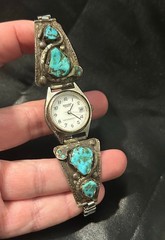 Effie Calavaza Zuni Signed Turquoise Snake Watch Vintage Native American Jewelry