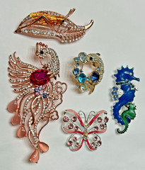 Crystal Rhinestone Bird Butterfly Brooch Pin LOT Peacock Parrot Insect Animal US