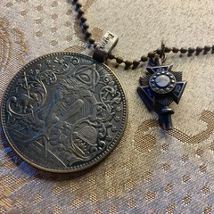 Rare Freemason Concho Charm Necklace with Dollar Coin and Cross Not specified U