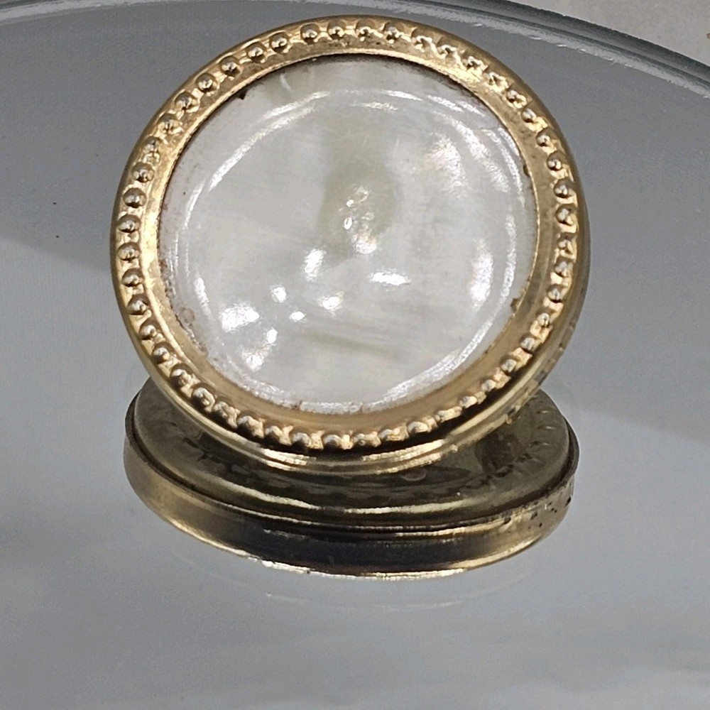Vintage General Gold Tone Brooch Pin Mother Pearl Cabochon USA Magnetic Signed