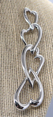 Vintage Monet Silver Tone 4 Interlocking Hearts Brooch 3.5 Inches Long