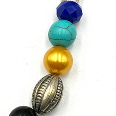 VTG Retro Multi-Color Beads Faux Stone Necklace Silver Tone Orange Resin Pendant