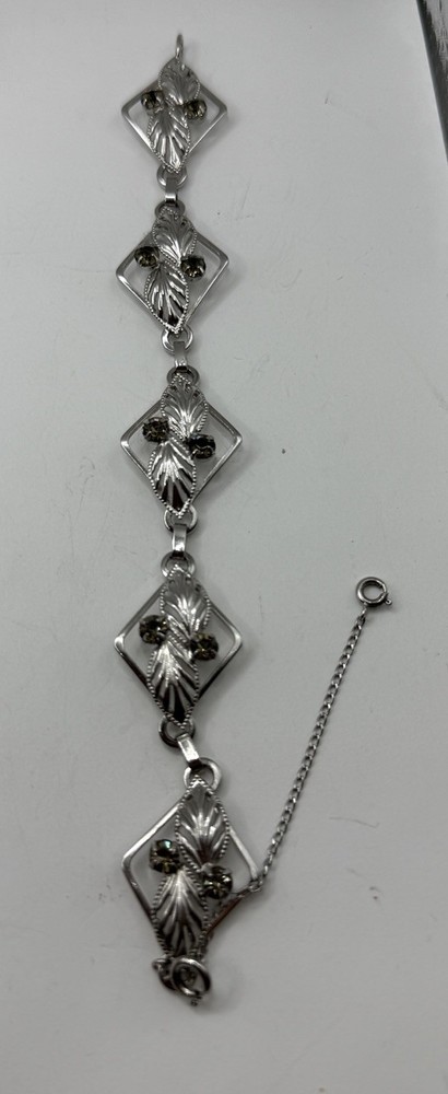 Curtis Creations Sterling Silver Bracelet 7” with Chain Guard Smoky Quartz Stone