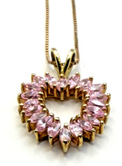 Gold over Sterling Silver Pink Cubic Zirconia Heart Pendant & 17.5″ Necklace
