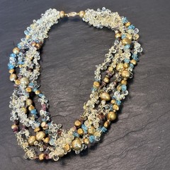 14k Yellow Gold Clasp 5-Strand Quartz Assorted Gemstones Necklace Vintage 18”