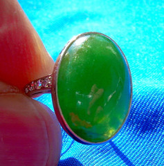 Original EARTH MINED Imperial Jadeite JADE Deco Engagement Ring PLATINUM DIAMOND