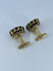 Red Glass cufflinks Faceted round prong set open gold tone 1-1/8″