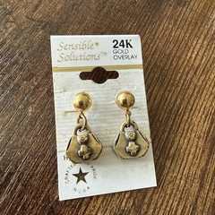 Sensible Solutions Earrings Handbag Shape Golden Tone 24k Gold Overlay 0.8”L 0.5