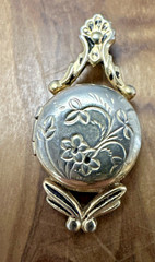 Antique Gold Tone Floral Engraved Round Locket Pendant Art Nouveau Pre‑1920