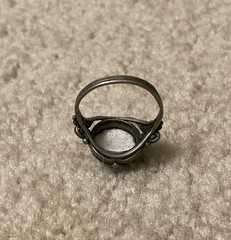 Vintage Soviet Rostov Finift Floral Enamel Ring Russian White Enamel Size 7.5