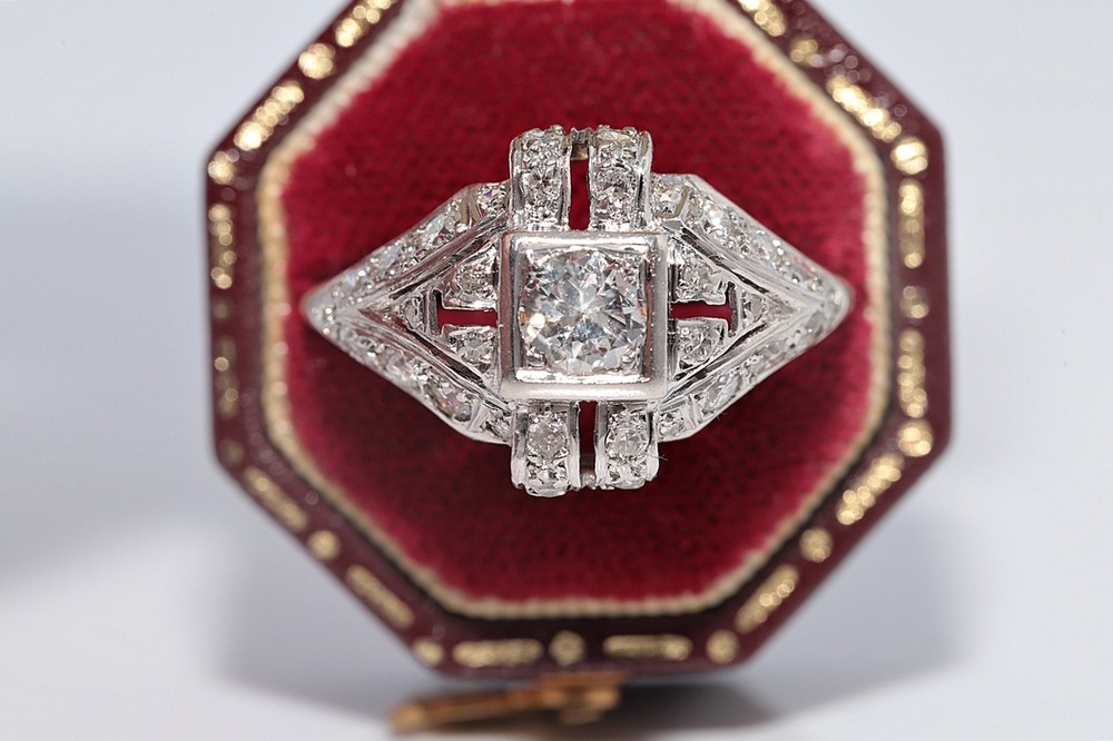 Antique Circa 1920s Handcrafted Art Deco Platinum Natural Diamond Ring