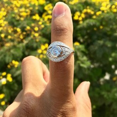 Art Deco Vintage Style Round Cut Lab Created Diamond Engagement 925 Silver Ring