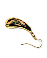 1x Piece Vintage Bird Black Pink Green Cloisonne Enamel Dangle Hook Earring #B1