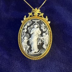 Virgin Mary Untier of Knots Cameo Pendant Brooch GPl Solid 925 Sterling Silver