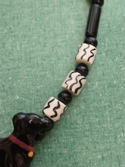 Vtg Flying Colors Dog Necklace Ceramic Black Dog White Accident Beaded Necklace