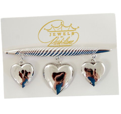 3.25″ NOS OOC VTG JEWELS by PARK LANE BAR w/ HEART DANGLE CHARMS BROOCH/ PIN