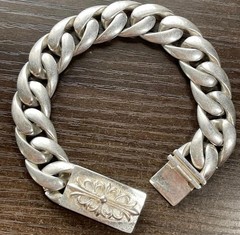 Heavy ~80g Floral Cross ID Bracelet 8.5in Chunky Silver Tone Vintage Gothic