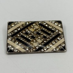 Vtg Pierre Bex Art Deco Geometric Rhinestone Enamel Brooch Trombone Clasp
