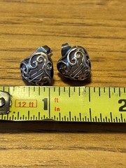 Vintage Harley-Davidson 925 Silver And Rose Quartz Post Heart Earrings