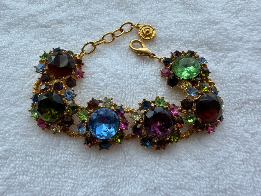 R.J. Graziano Multi-Colored Rhinestone Link Bracelet Vintage 7-8″ Adjustable