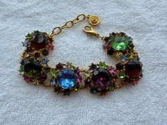 R.J. Graziano Multi-Colored Rhinestone Link Bracelet Vintage 7-8″ Adjustable