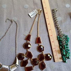 Statement Necklaces 1 Nwt Cookie Lee Lot of 3 Red stones Blue Stones Silver 16″