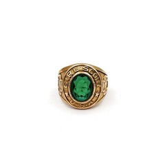 VTG Girl Scout USA 1/20 10k Gold Filled Clover Green Oval Gemstone Ring SZ 3.75